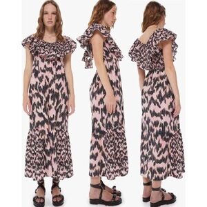 Maria Cher Dabir 100% Cotton Ruffle Trim V-Neck Smocked Midi Dress Size Small